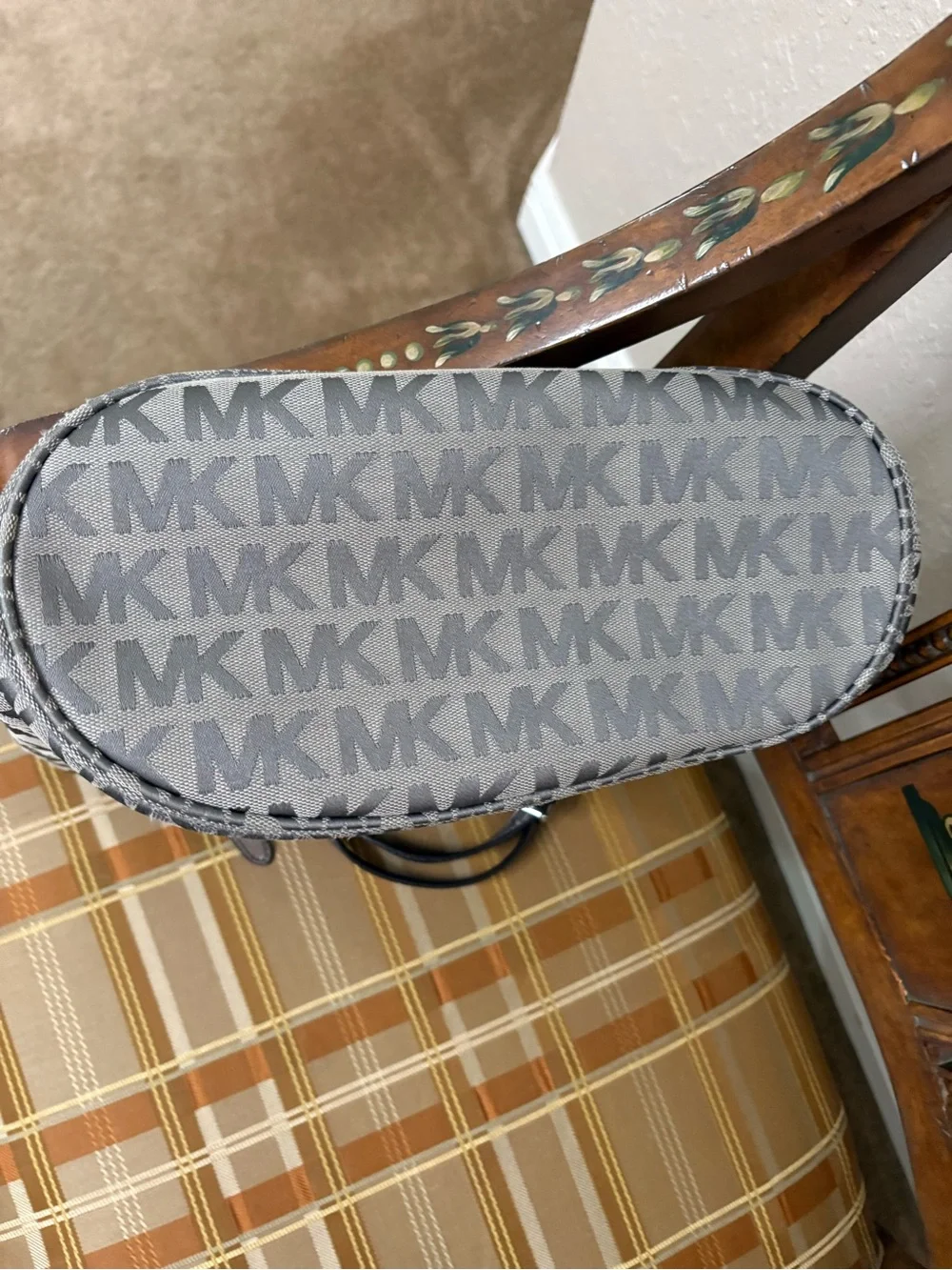 Michael Kors Gray MK Logo Tote Bag with Silver Straps